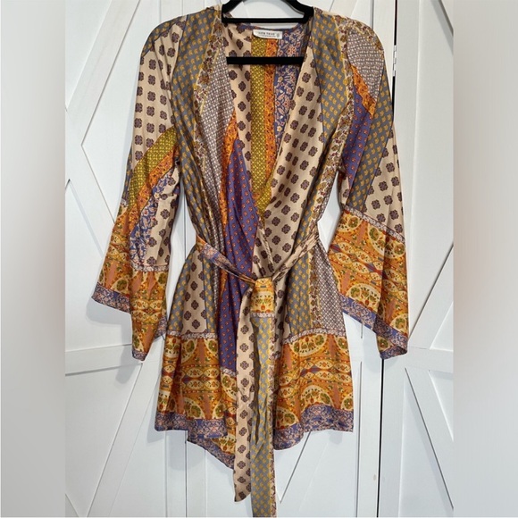 12th Tribe Multi-Color Paisley Mini Dress - Beige, Orange, Purple - Picture 2 of 13